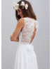 Ivory Lace Chiffon Slit Back Airy Wedding Dress